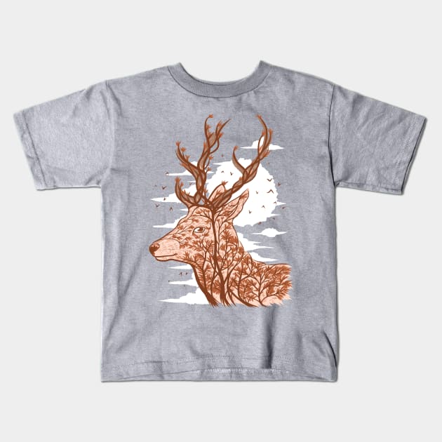 Tree deer beautiful animal Kids T-Shirt by albertocubatas